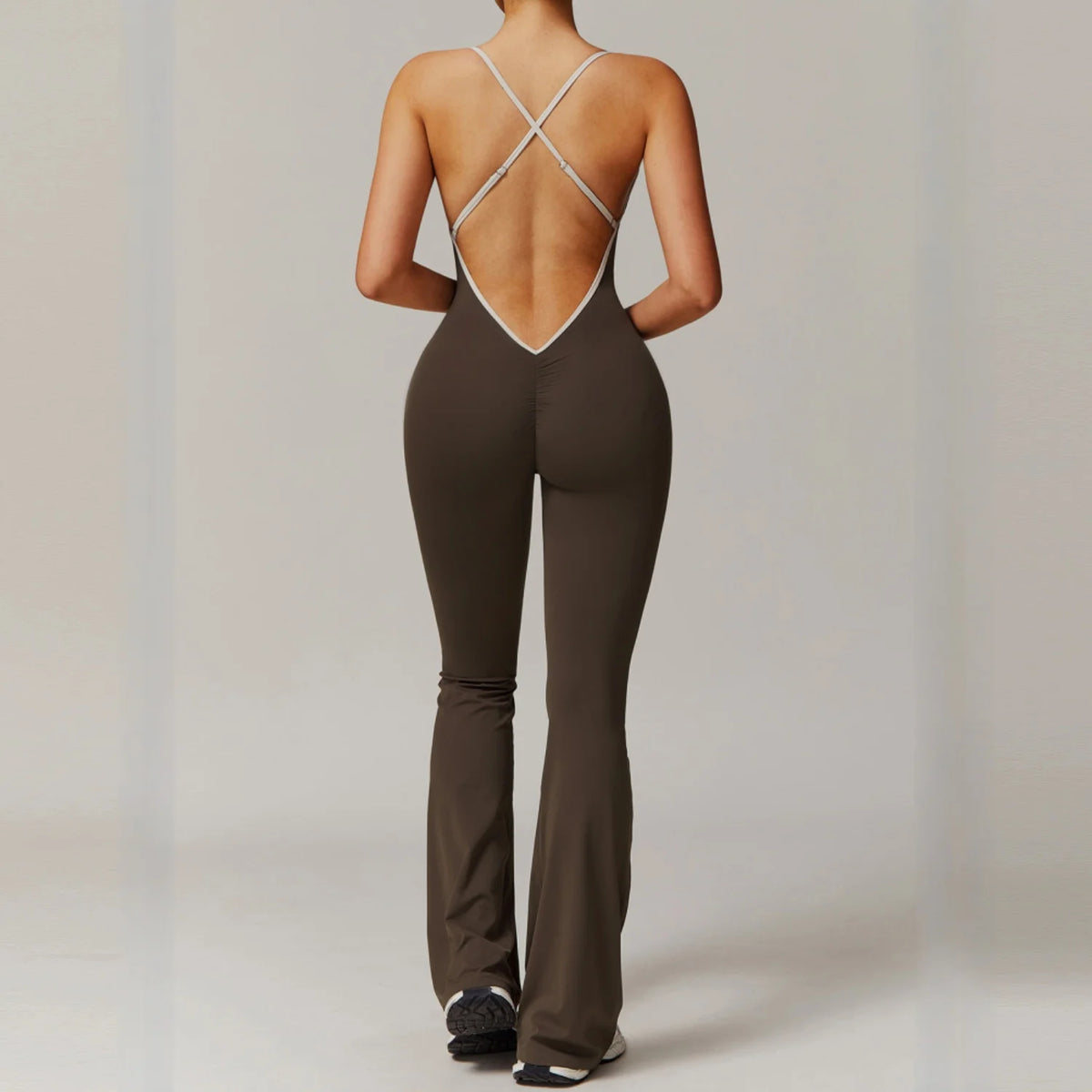 DLT3013 Back Adjustable Shoulder Strap Cross Slim Wide-Leg Yoga Dance Jumpsuit With Chest Pad Women Sports Fitness Jumpsuits