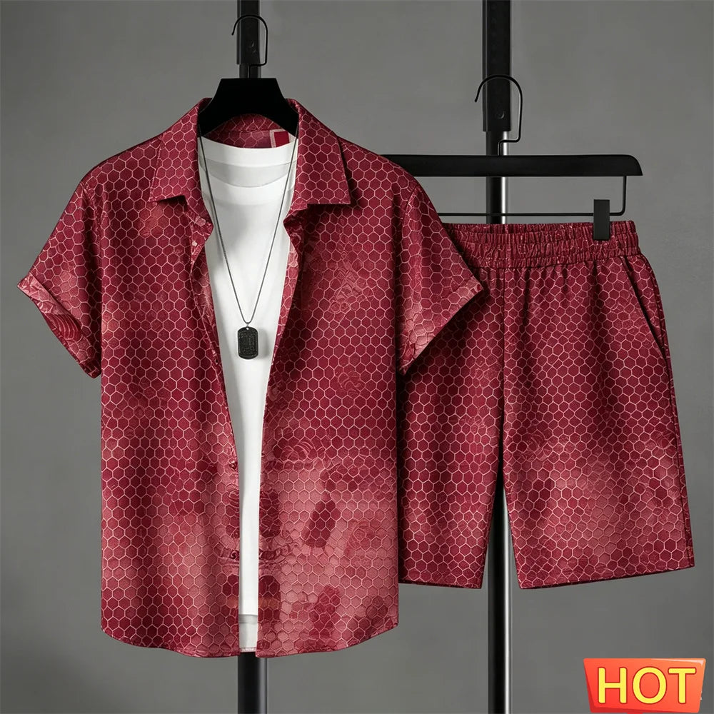 Summer Outfits Man Shirt Set Gradient Leisure Shirt Set Solid Color 2 Piece Set Leisure Vacation Outfit Two Piece Fashion Outfit