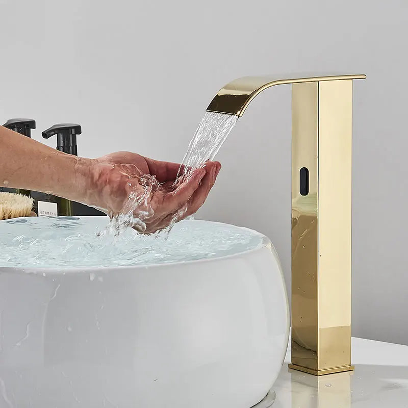 Hownifety Hot Cold Smart Sensor Bathroom Basin Faucet Deck Mount Waterfall Outlet Mixer Crane Tap Automatic Sense Touchless