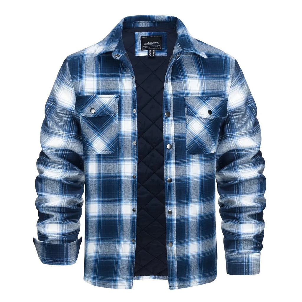 MAGCOMSEN Flannel Shirt with Quilted Lined Jacket Mens Long Sleeve Plaid Shirt Coat Button Down Outerwear Winter Male