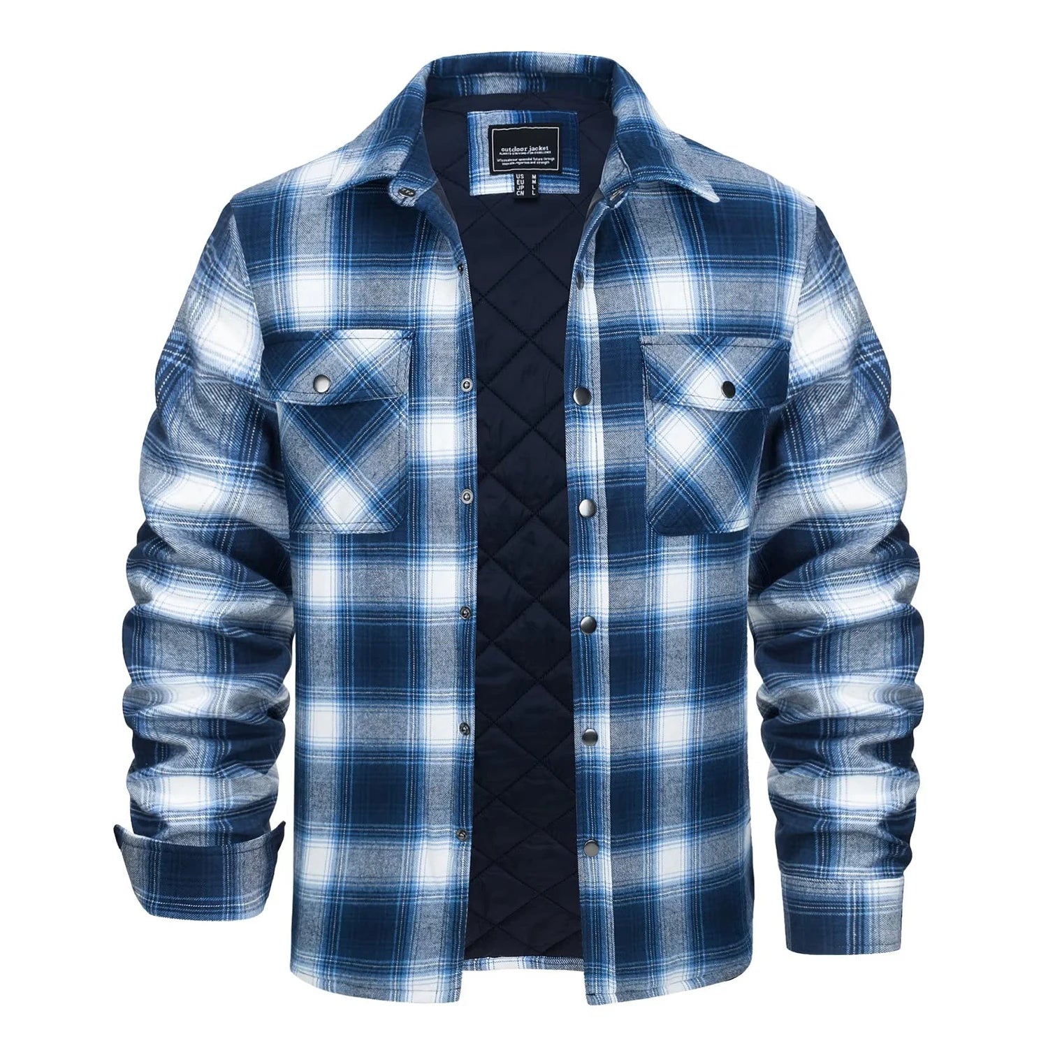 MAGCOMSEN Flannel Shirt with Quilted Lined Jacket Mens Long Sleeve Plaid Shirt Coat Button Down Outerwear Winter Male