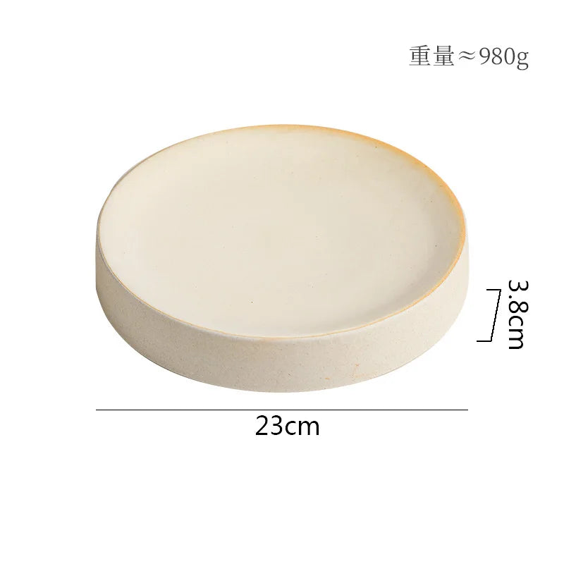 Retro Cylindrical Ceramic Plate Pasta Dish Dessert Snack Plate Steak Plate Sushi Plates Restaurant Molecular Cuisine Tableware