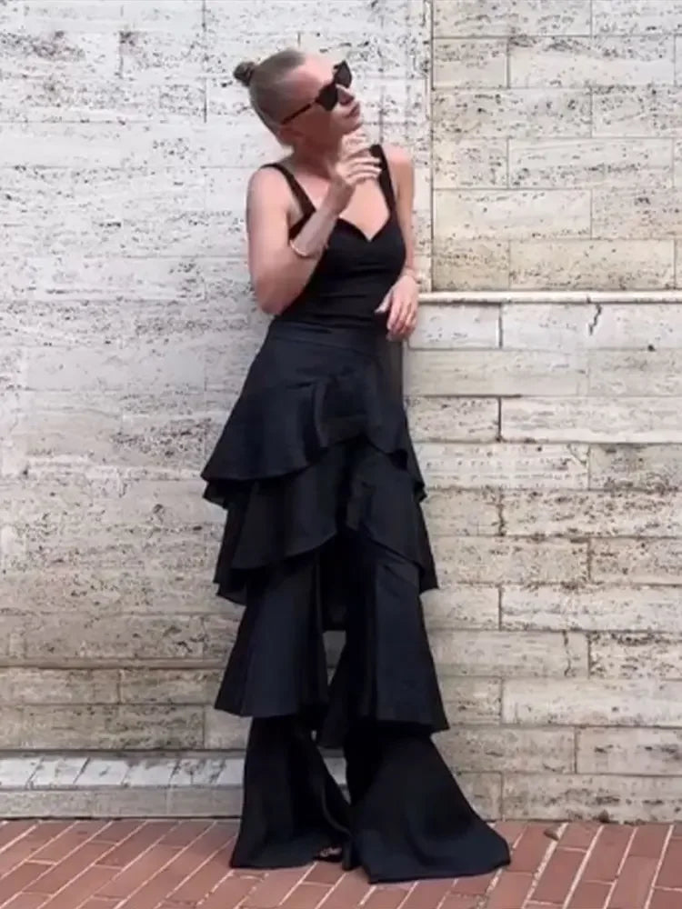 Ruffle Street Cascading Women's Y2k Pants Fashion Elastic Waist Wide-leg Female Trousers 2026 Summer Chic Holiday New Lady Pant