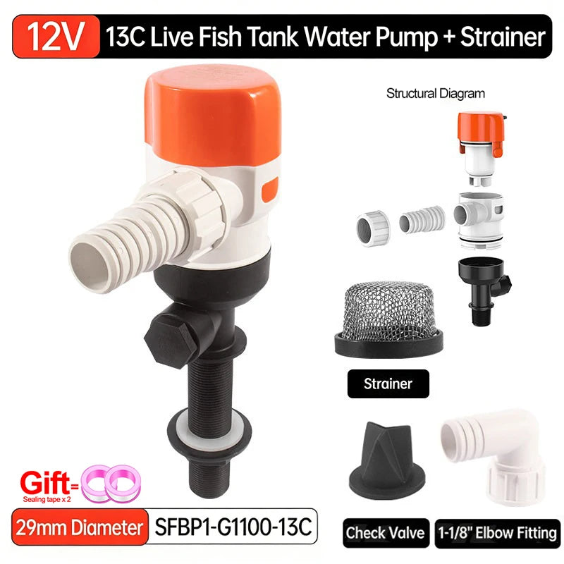 DC12V Yacht Aerator Bait Pump Livewell DC Submersible Pump for Lures, Sea Fishing, Boat Fishing, Etc.Boat Water Pump