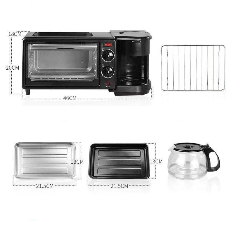 Multifunctional 110V/220V 3 In 1 Breakfast Machine Mini Toaster Oven with Timer