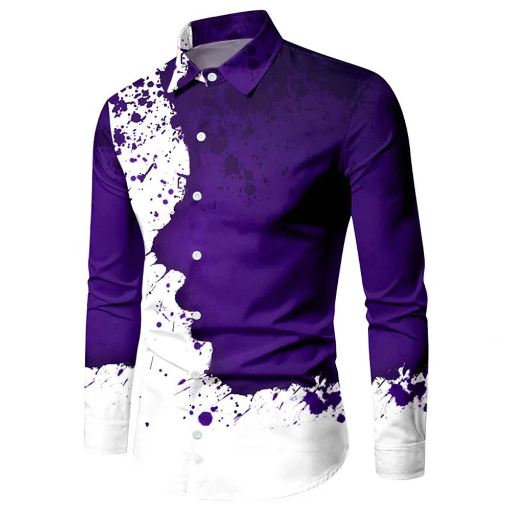 Versatile And Elegant Men's Elastic Face Printed Shirt Casual Lapel,easy To Care For Spring And Fall, Perfect For Every Occasion