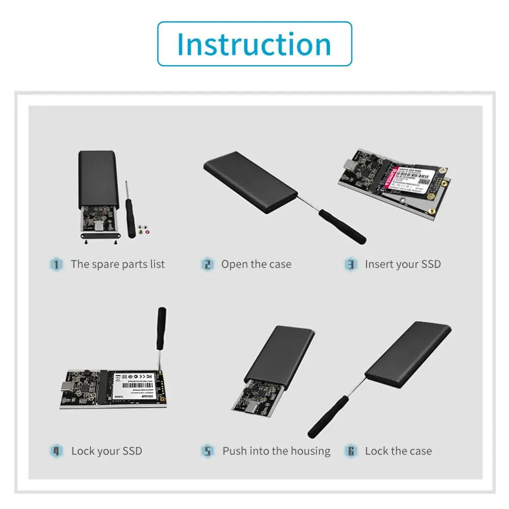 mSATA to USB 3.1 SSD Enclosure Adapter Case with USB Type C Interface for 30*50mm/30*25mm mSATA Internal Solid State Hard Drive