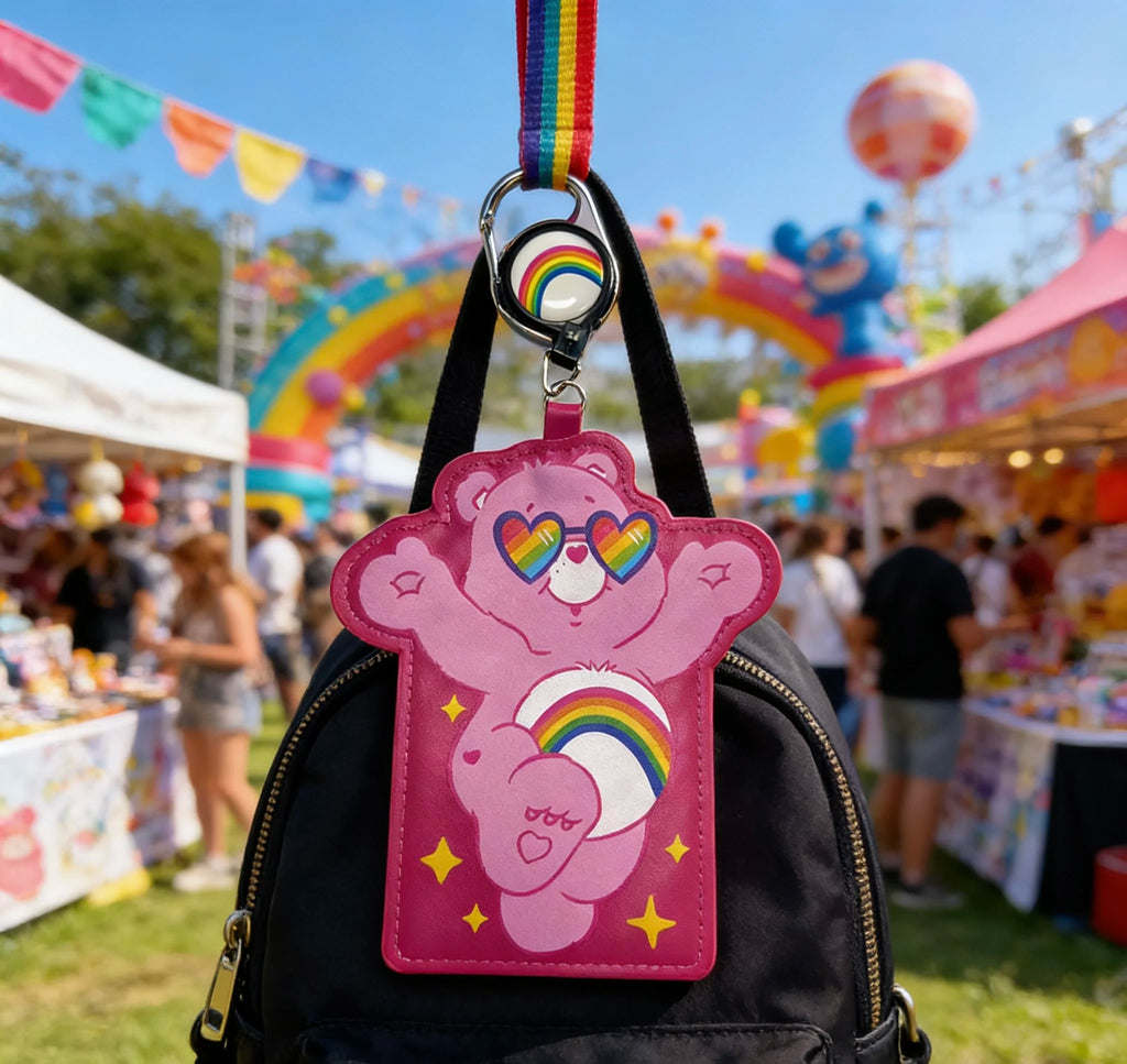 Care Bears Cute Bear Shaped Card Holder with Retractable Reel – Adorable Bag Charm for ID & Cards