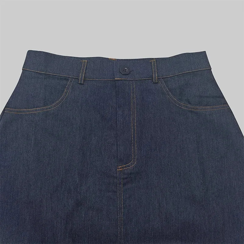 Fashion Imitation Denim H-Line High Waist Skirts Spring Summer Loose Solid Color Pockets Maxi Skirt For Women