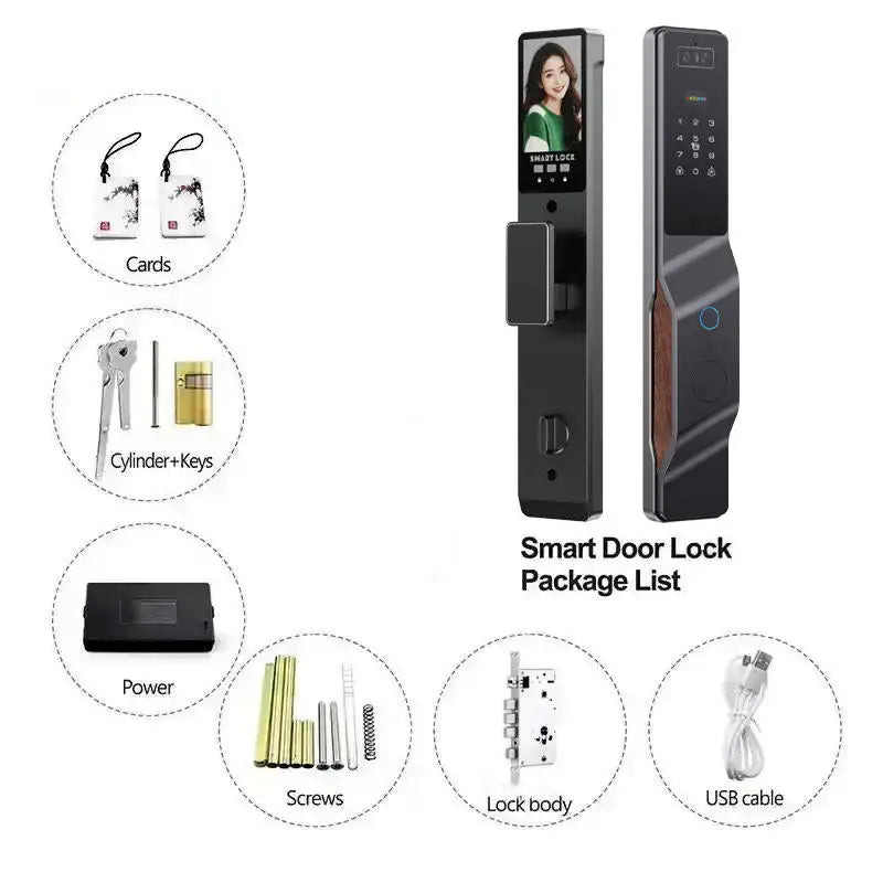 Tuya APP WIFI Remote Control Voice Intercom Smart Lock 3D Face Recognition Fingerprint Password Smart Door Lock With Camera
