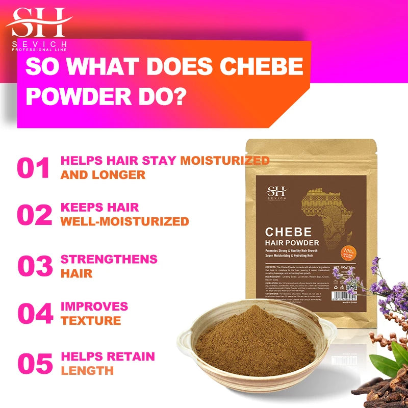 100% Chebe Powder From Chad Africa Women Traction Alopecia Treatment Oil Men Fast Hair Growth Spray Hair Loss Treatment Sevich