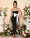 Women Sexy Strapless Off the Shoulder Bow Bodycon Bandage Long Dress Celebrate Fashion Nightclub Party Birthday Outfit