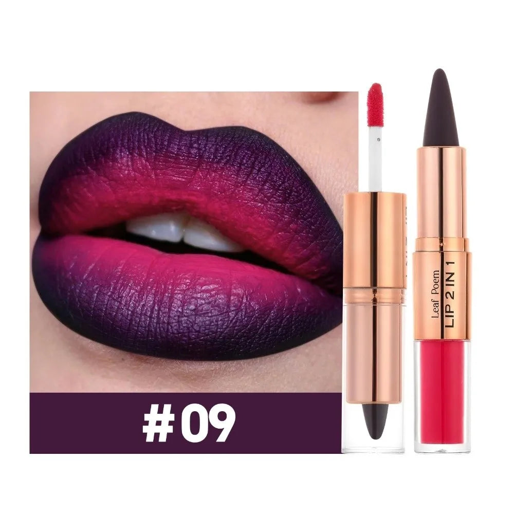 2 In1 Double Head Lip Liner Matte Finish Non Stick Waterproof Lip Contour Tapered Tip Long-Lasting Gradient Lipliner Pen