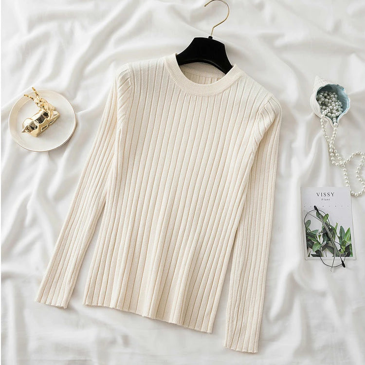 Women Pullovers Sweaters Knit Soft Jumper tops New Autumn Winter Tops O-Neck Ribbed Long Sleeve Korean Slim-fit Female Sweater