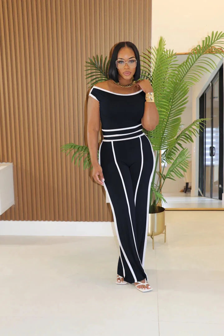 Casual Women's Solid Color Set with Diagonal Shoulders and Wide Legs, Two Piece Set, Summer 2025
