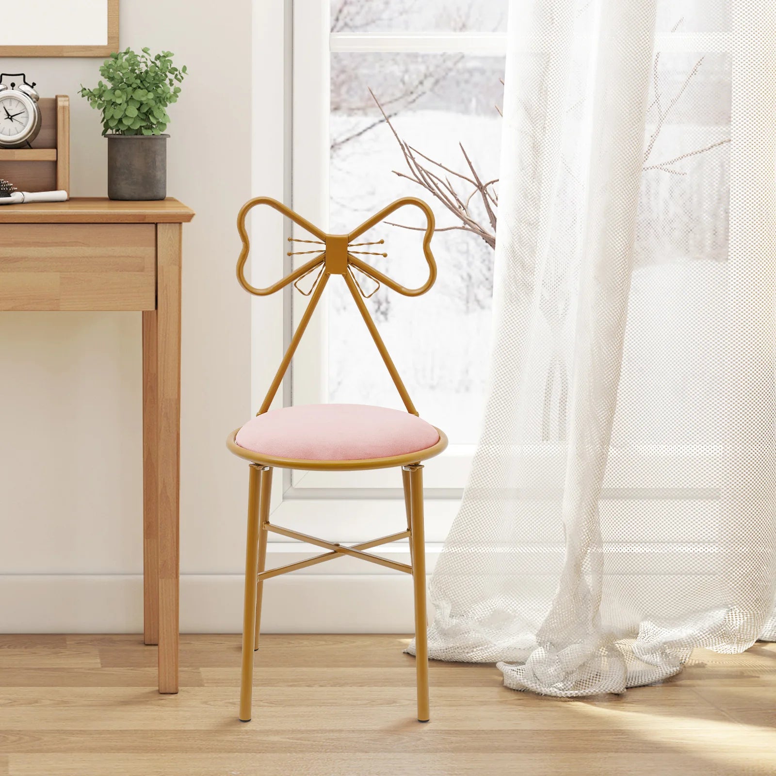Butterfly Bow Tie Vanity Chair Modern Vanity Stool Velvet Cushion Makeup Chair Metal Frame Butterfly Backrest Chair Dining Chair