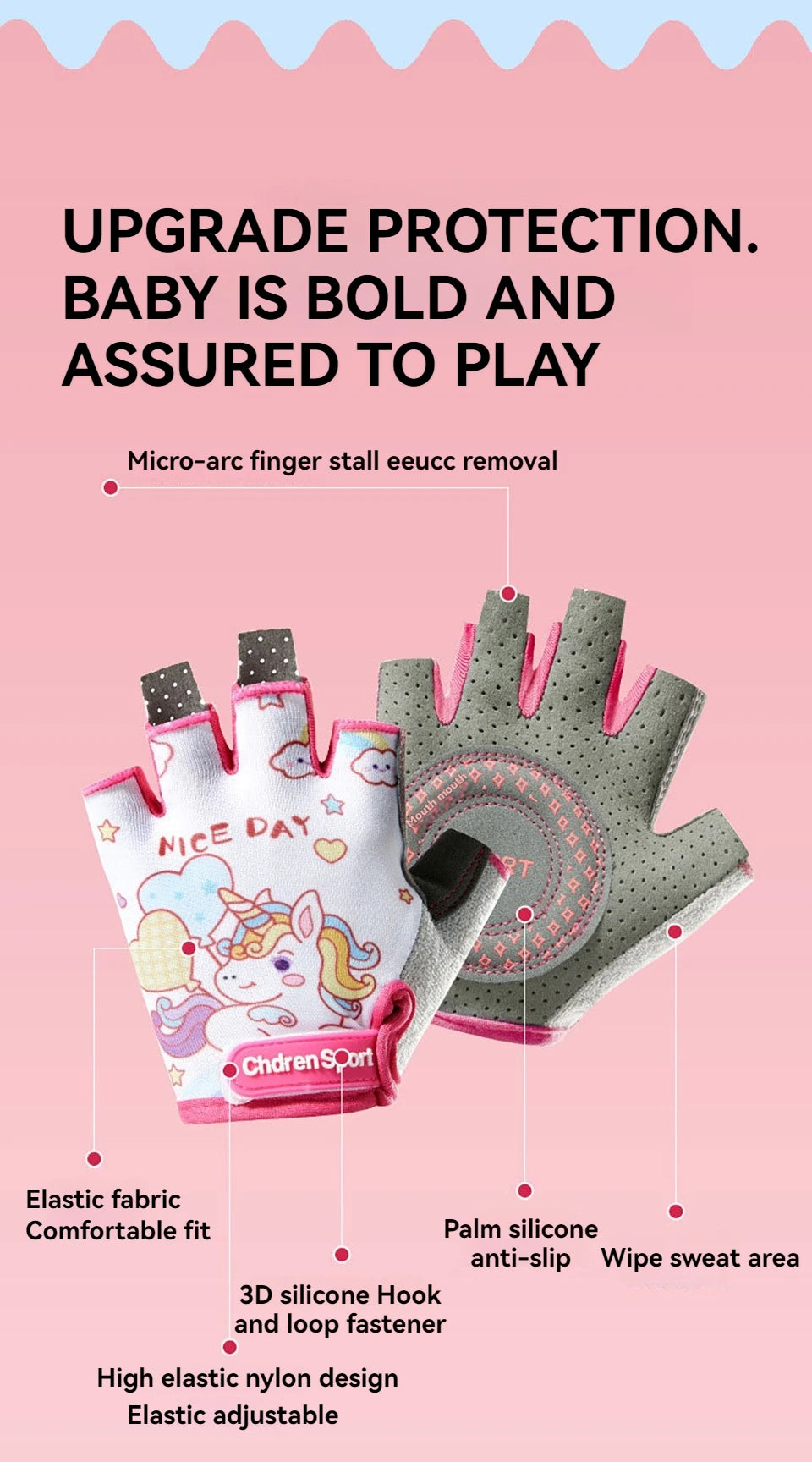 KoKossi Children's Sports Riding Gloves Half Finger Breathable Sweat Absorbing Anti Slip Boy Girl Training Exercise Protection