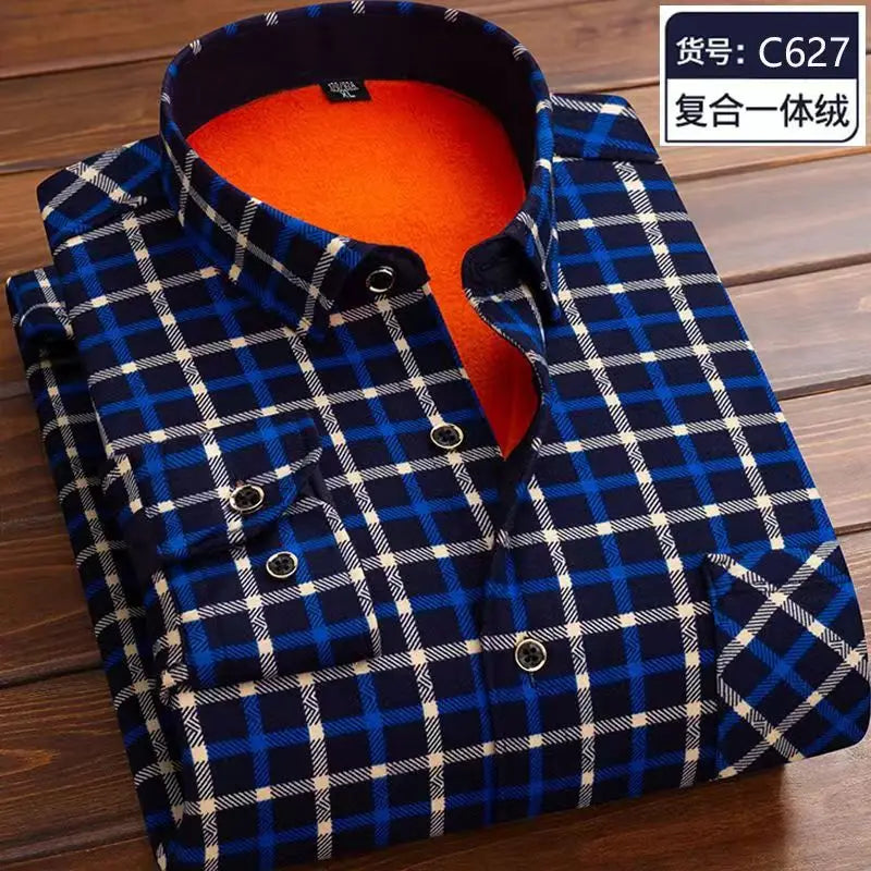 2026 Winter New arrival Men's Fashion Casual Long Sleeve Shirt autumn Men Fleece Thick Warm High Quality Large Size Shirt M-4XL