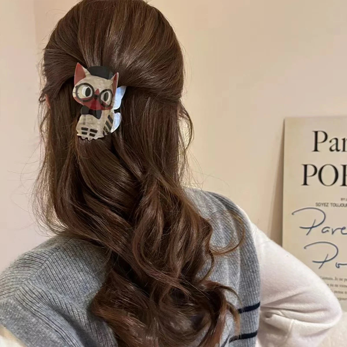 1pc Cute cartoon Puppy Kitten Acetate Hairpin Lady Back of Head Hairpin Grab Shark Clip Headdress
