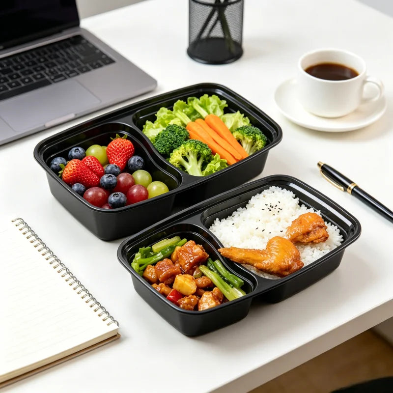 5/10PCS Black Two Compartment Food Lunch Box Fast Food Fruit American Square Box Two Compartments Picnic Graduation Season