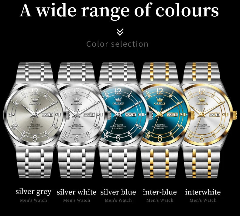 OLEVS 7068 Mens Watch Original Automatic Menchanical Wristwatch Waterproof Luminous For Men Sport Date Dual Calendar Design
