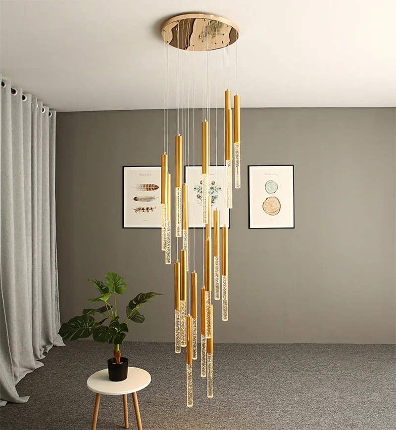 Modern Chandelier Lighting for Staircase Large Long Crystal Lamps Hallway Lobby Gold Chain Chandeliers Home Decor Light