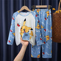 Children's Pyjamas Pikachu Set Kids Sleepers Boys Girls Cartoon Long Sleeve Sleepwear 3-14T Teenage Home Clothes Pajama Pijama