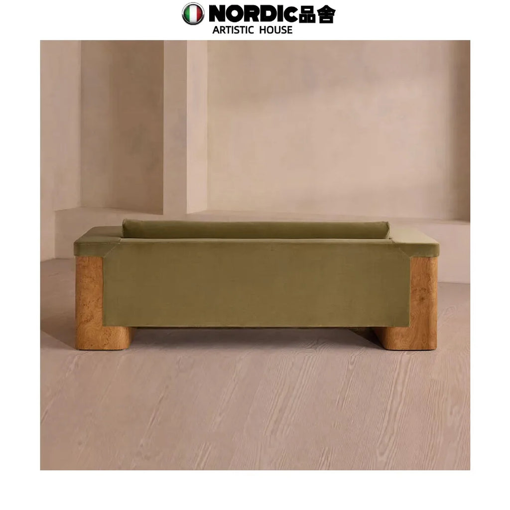 05 Medieval Style Designer Solid Wood Tree Rut Straight Row Sofa Wabi Sandy Wind Fabric Sofa American Country