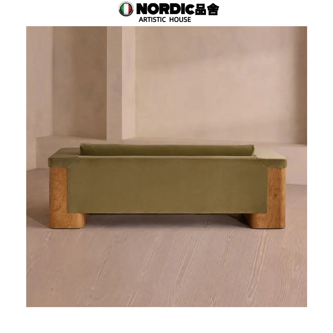 05 Medieval Style Designer Solid Wood Tree Rut Straight Row Sofa Wabi Sandy Wind Fabric Sofa American Country