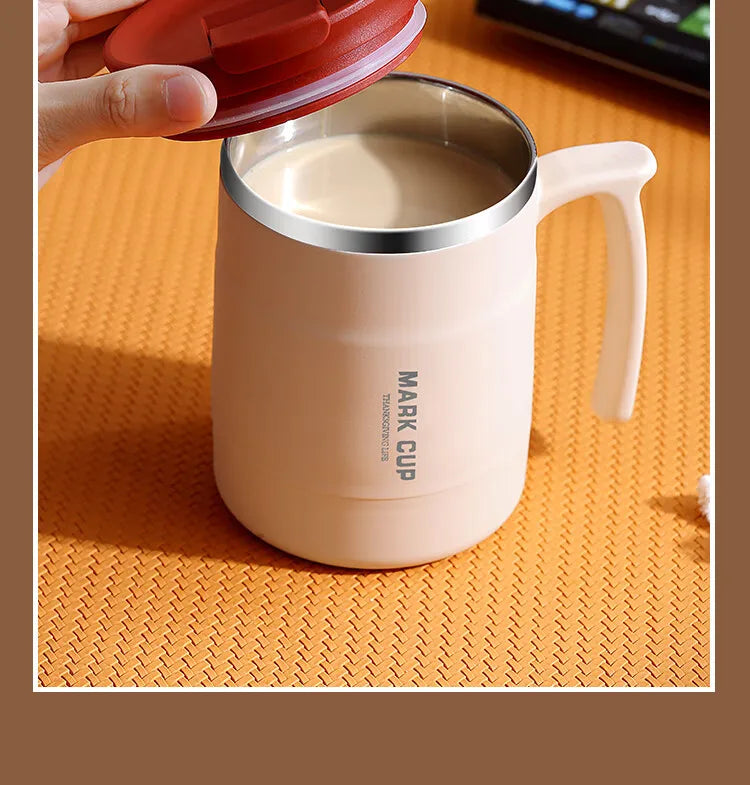 304 Stainless Steel Mug with Lid and Spoon Office Water Cup  High Aesthetic Coffee Cup, Breakfast Cup Water Bottles