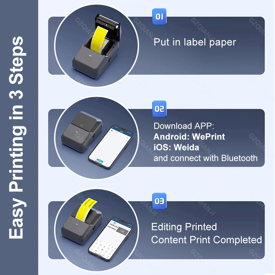 20-50mm Mini Thermal Label Printer 2 inch Barcode Sticker Normal Self-adhesive Paper Printing Pocket Labeling Machine Wireless