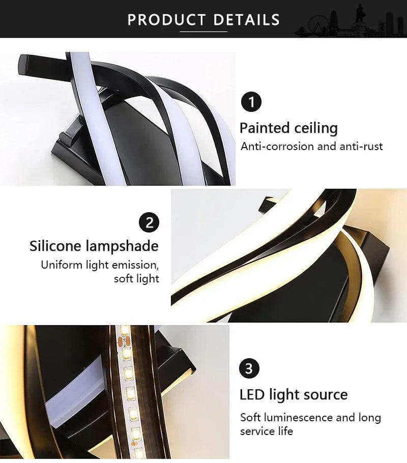 Modern LED Wall Lamp Home Line Decoration Wall Lamp Living Room Background Wall Bedroom Headboard Black White Lighting Lustre