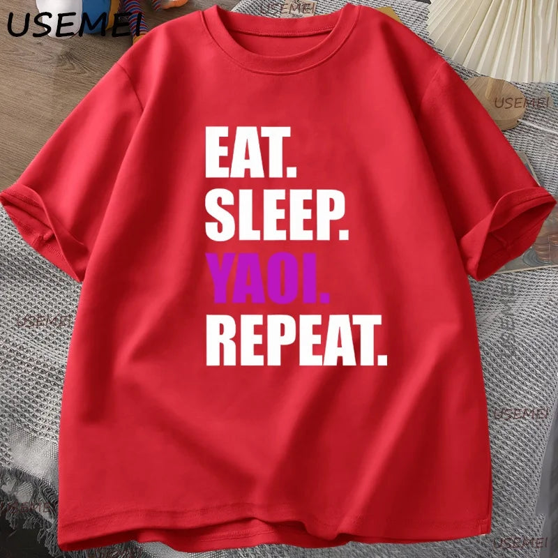 Eat Sleep Yaoi Repeat T Shirt Manga Tshirt Men Women Cotton Breathable T-shirt Men's Short Sleeve Round Neck Tees Clothes