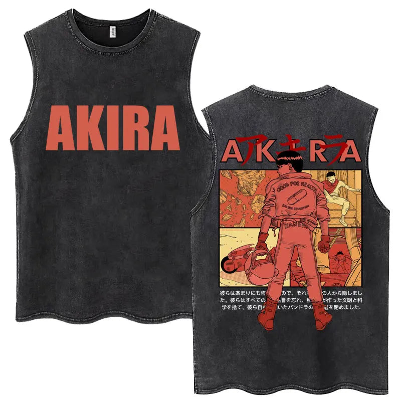 Washed Japan Anime Akira Retro Tank Tops 90s Science Fiction Movie Shotaro Kaneda Sleeveless T Shirts Cotton Casual Loose Vests