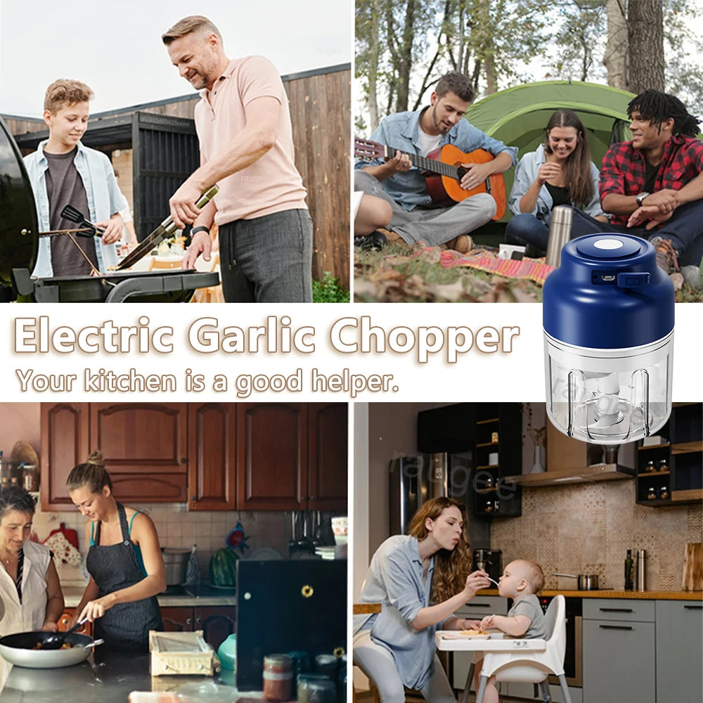 Electric Garlic Chopper Mini Portable Wireless Food Chopper 320ML USB Rechargeable Meat Grinder Vegetable Garlic Masher Blender
