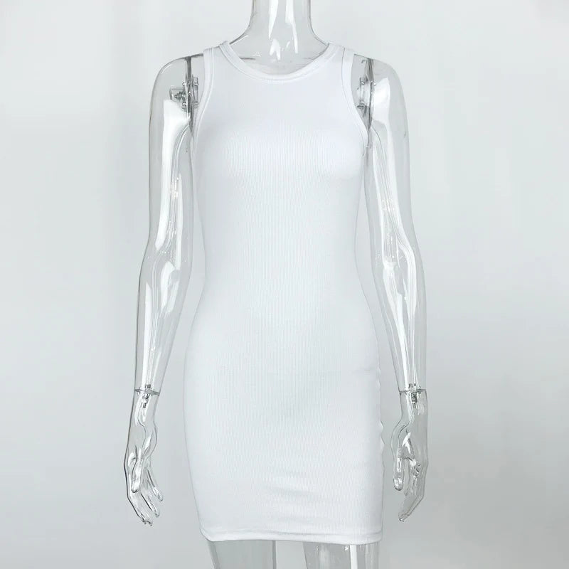 Women's Black Ribbed Bodycon Mini Dress Sexy Sleeveless Vest Club Party Tight Fitting Solid Color Summer Dress