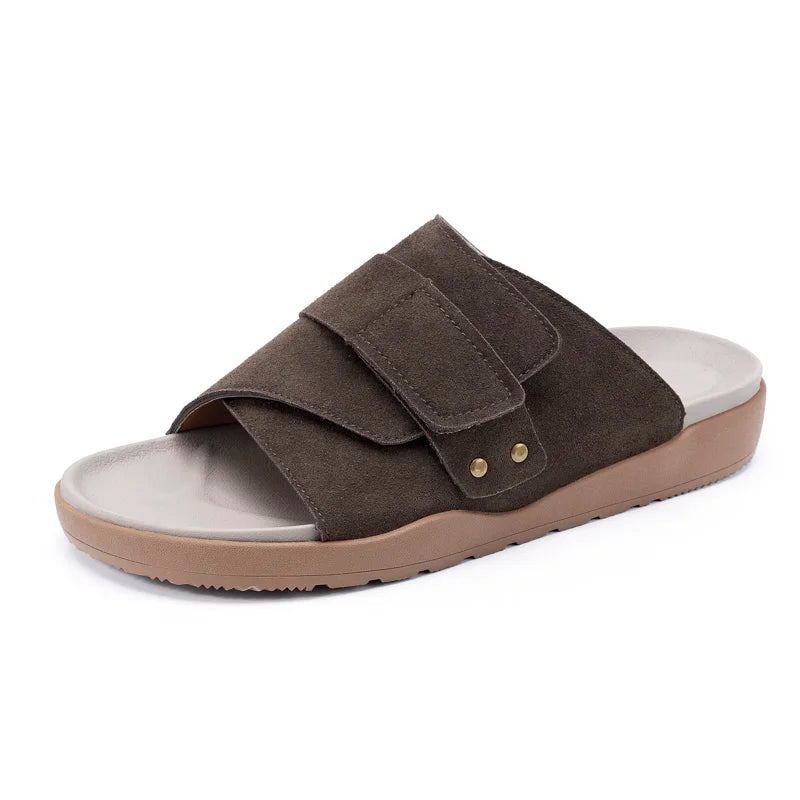 Suede Leather Mens Slippers Casual Sandals Breathable Slides Lightweight Summer Beach Flats Outdoor Walking Shoes Zapatos Hombre