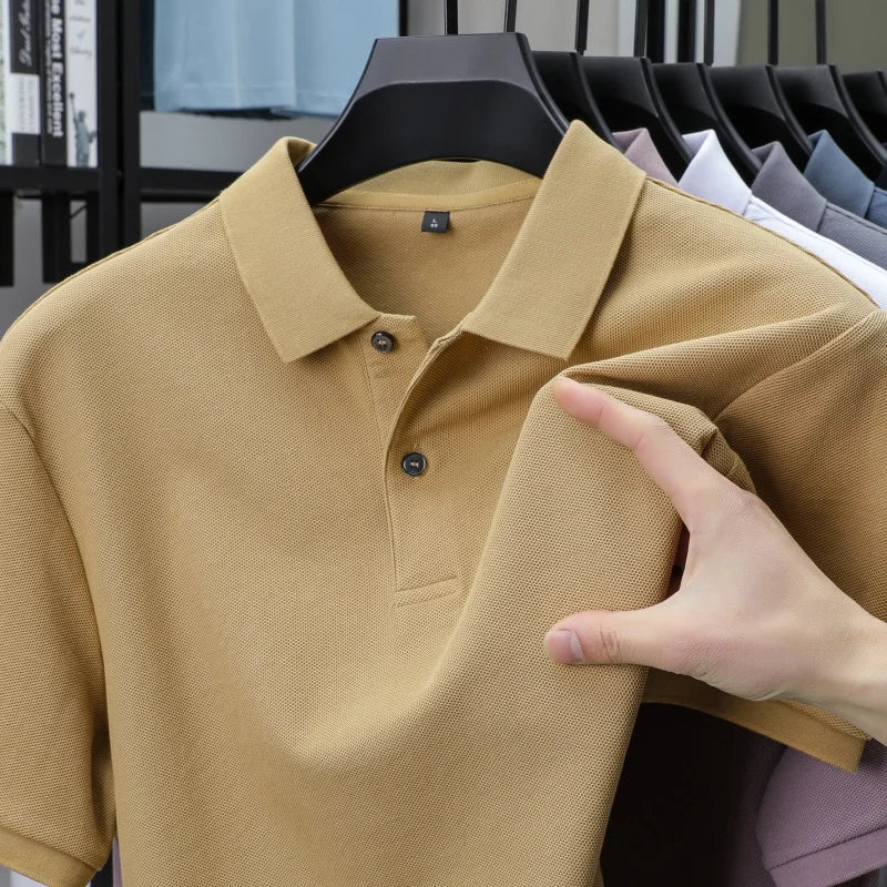 100% Pure Cotton Boutique Short-Sleeved High-End Men's Polo Shirt Summer High-Quality Solid Color Tops Business Casual T-Shirt