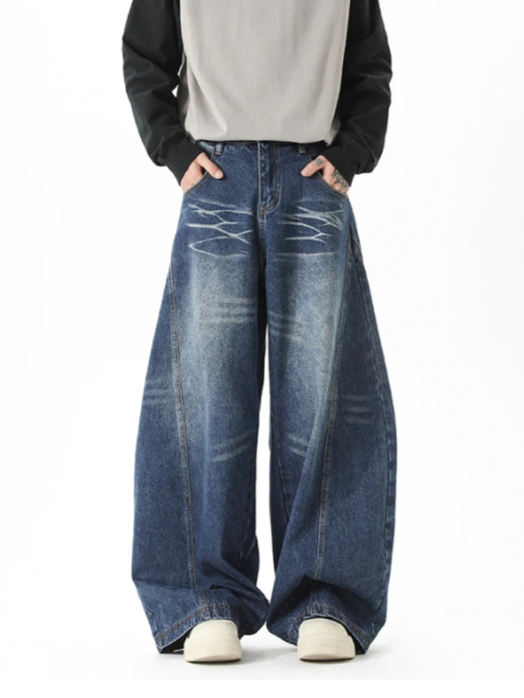 2026 Korean Style Fashion American Vintage Denim Pants Women High Waist Irregular Jeans Trouser Loose Wide Leg Trousers Retro