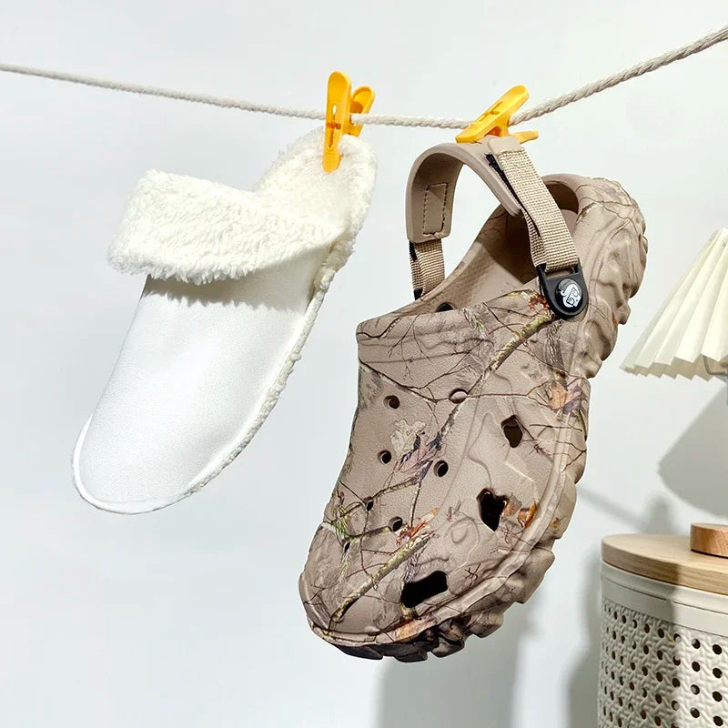 Winter Men Clogs Slippers Warm Furry Slippers Soft Home Cotton Shoe EVA Fluff Slides Casual Outdoor Comfortable Plush Fur Clogs