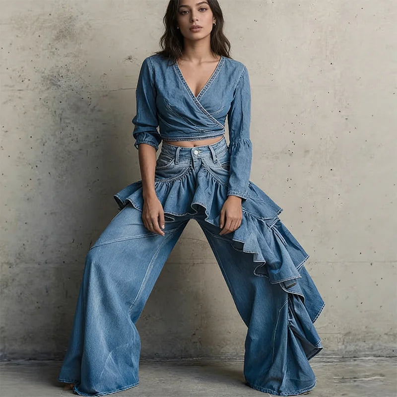 Women's Y2K Streetwear High Waist Jeans Blue Denim Baggy Straight Leg Wide Leg Pants Vintage Hip Hop Style Casual Trousers