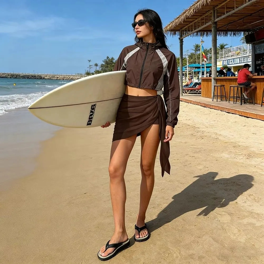 Sexy Solid Color Women Beach Skirt Short Strap Design Bikini Skirt Sheer Swimsuit Coverups Summer Vacation