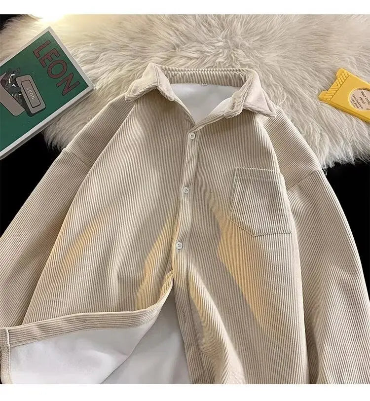 Corduroy Long Sleeve Shirt Jacket Men's Autumn Winter Thickened Casual Wear Resistant Embellished Standard Fit Youth Fashion