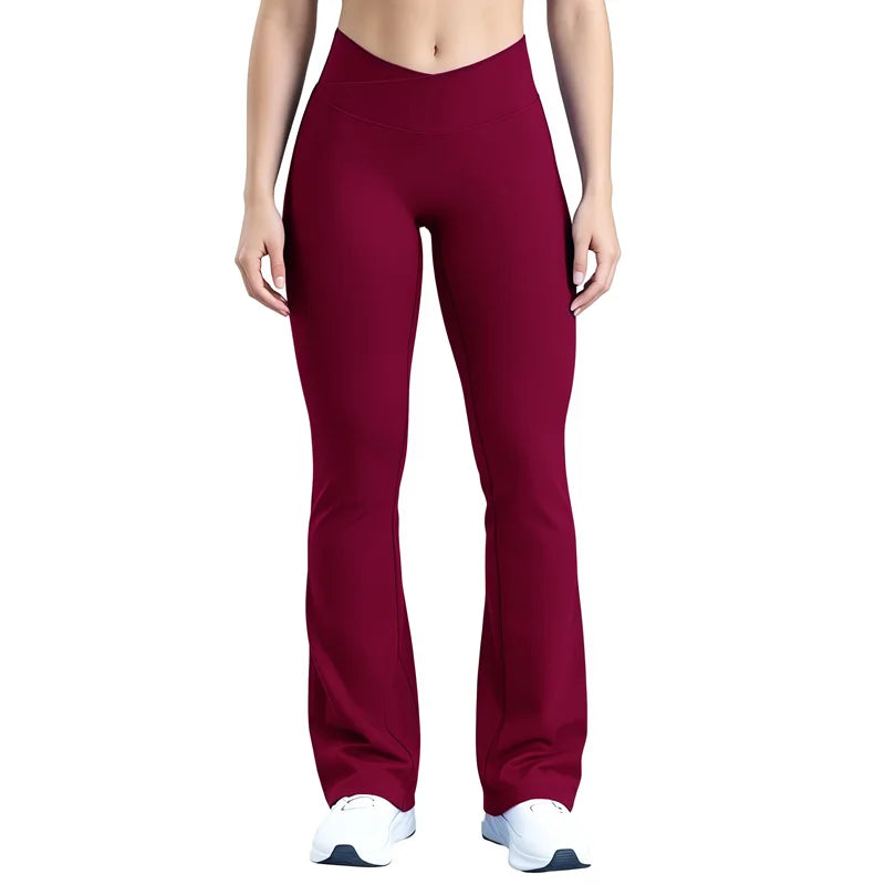 Crossover Waist Flare Leggings Women Seamless Bell Bottom Yoga Pants Butt Lifting Tummy Control Gym Fitness Flared Leggings