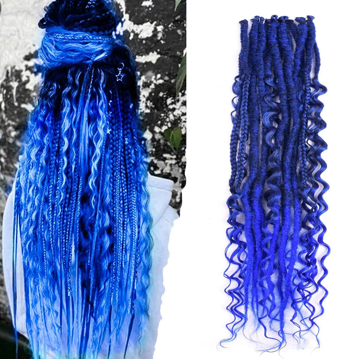 24 Inch Synthetic 8 Strands/Lot SE Dreadlocs Braids Hair Extensions, 3 In 1 Mixed Hippie Style Single End Dreadslocks for Women