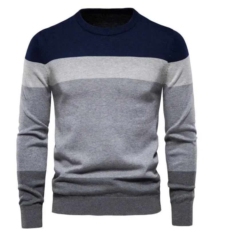Pop European And American Young Men's Casual Knitted Sweater. New Autumn And Winter Style Striped Pullover Base Layer.