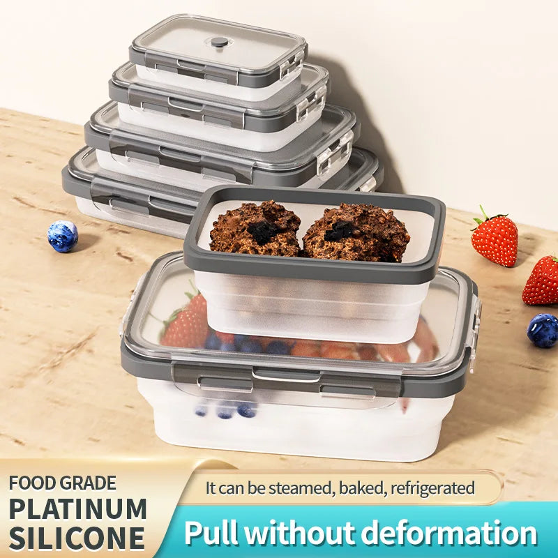 Silicone Collapsible Food Storage Containers 800ML Big Capacity Foldable Lunch Box with Lid For Outdoor Travel Kitchen Supplies
