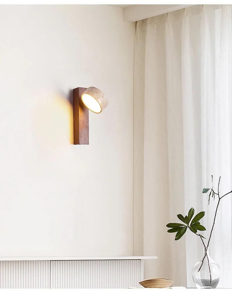 Japanese Wabi Sabi Style Decorative Yellow Cave Stone Wall Lamp Nordic Apartment Bedroom Rotatable Led Log Sconce Light Fixture