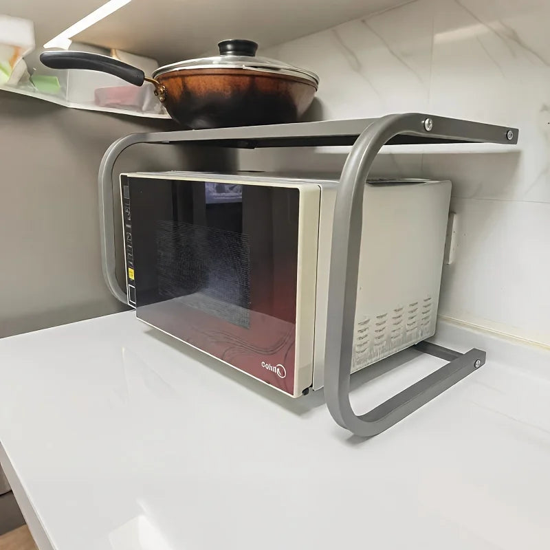 Spacious 2-Tier Metal Microwave Rack, Countertop Storage Shelf for Oven & Baking, No Assembly Needed, Sturdy Kitchen Organizer