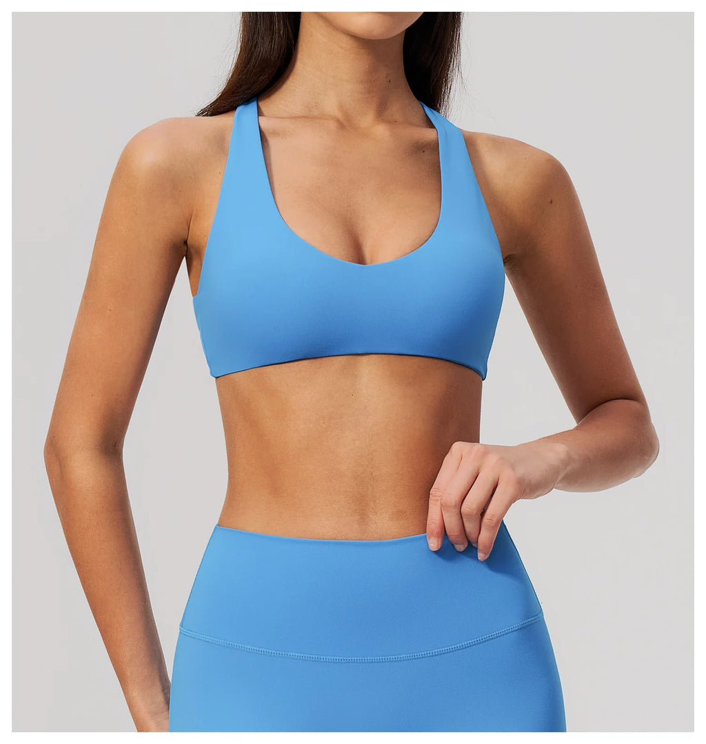 NCLAGEN Sport Bras Women High Support Fitness Underwear Back Cross Gym Clothes Training Solid Yoga Top Pilates Workout Tank
